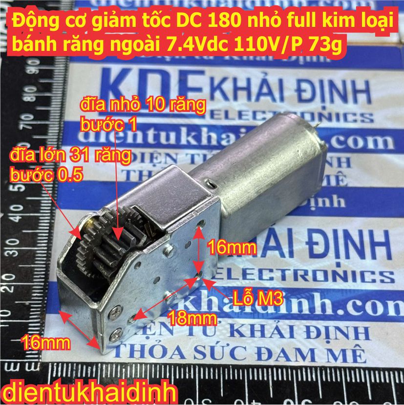 Động cơ giảm tốc DC 180 nhỏ full kim loại bánh răng ngoài 7.4Vdc 110V/P 73g kde0864