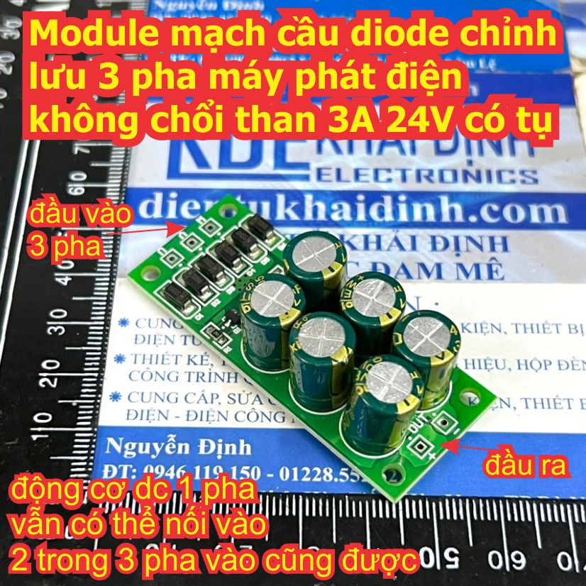 Module mạch cầu diode chỉnh lưu 3 pha máy phát điện không chổi than 3A 24V kde0888
