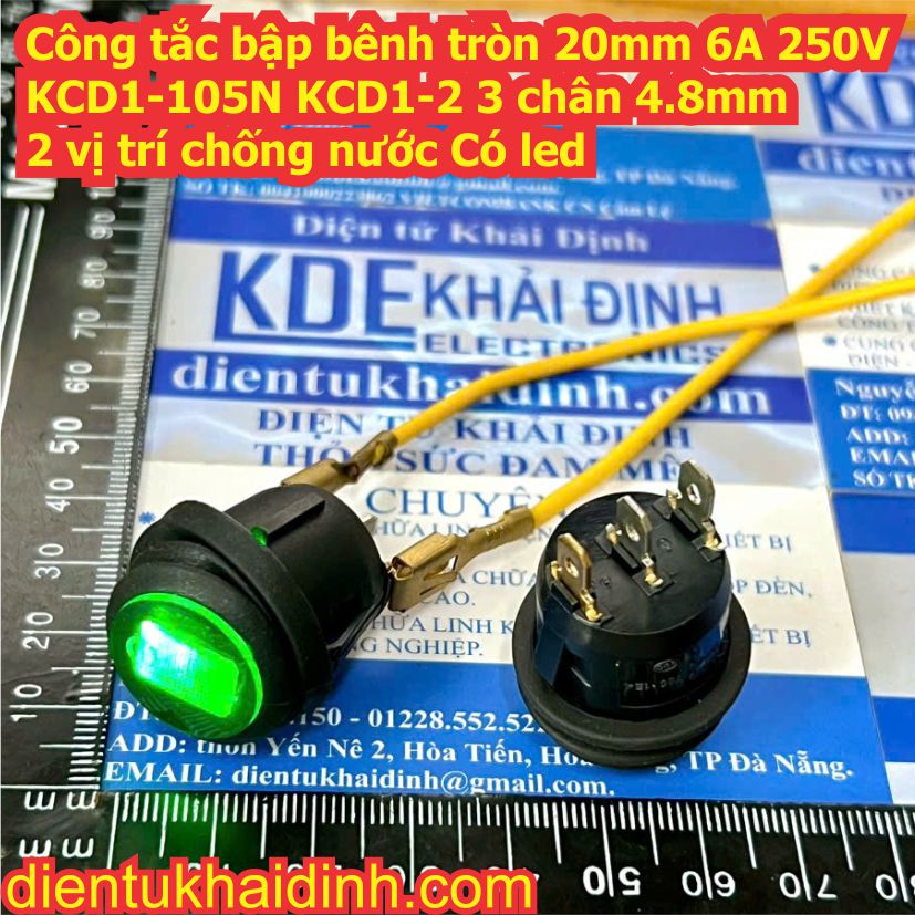 Công tắc bập bênh tròn 20mm 6A 250V KCD1-105N KCD1-2 2 / 3 chân 4.8mm 2 vị trí chống nước Không / có led kde1068