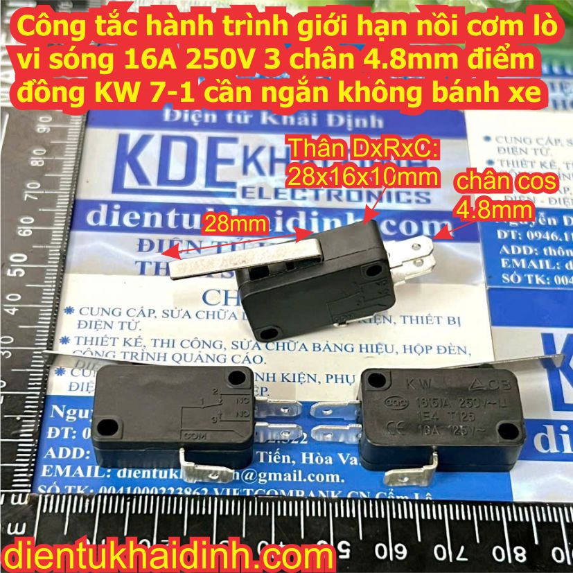 Công tắc hành trình giới hạn nồi cơm lò vi sóng 16A 250V 3 chân 4.8mm điểm đồng KW 7-0 7-1 7-9 7-3 7-2 kde1071