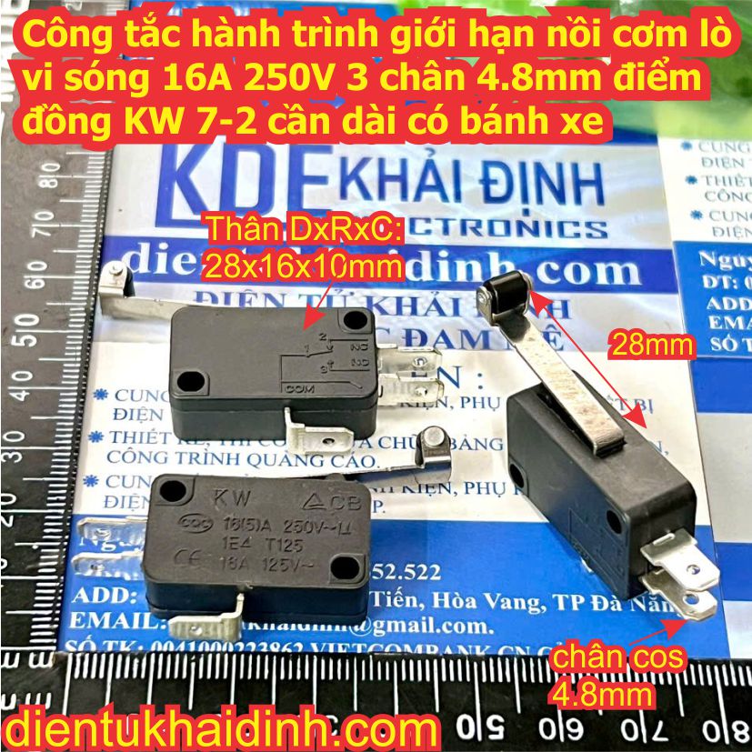 Công tắc hành trình giới hạn nồi cơm lò vi sóng 16A 250V 3 chân 4.8mm điểm đồng KW 7-0 7-1 7-9 7-3 7-2 kde1071