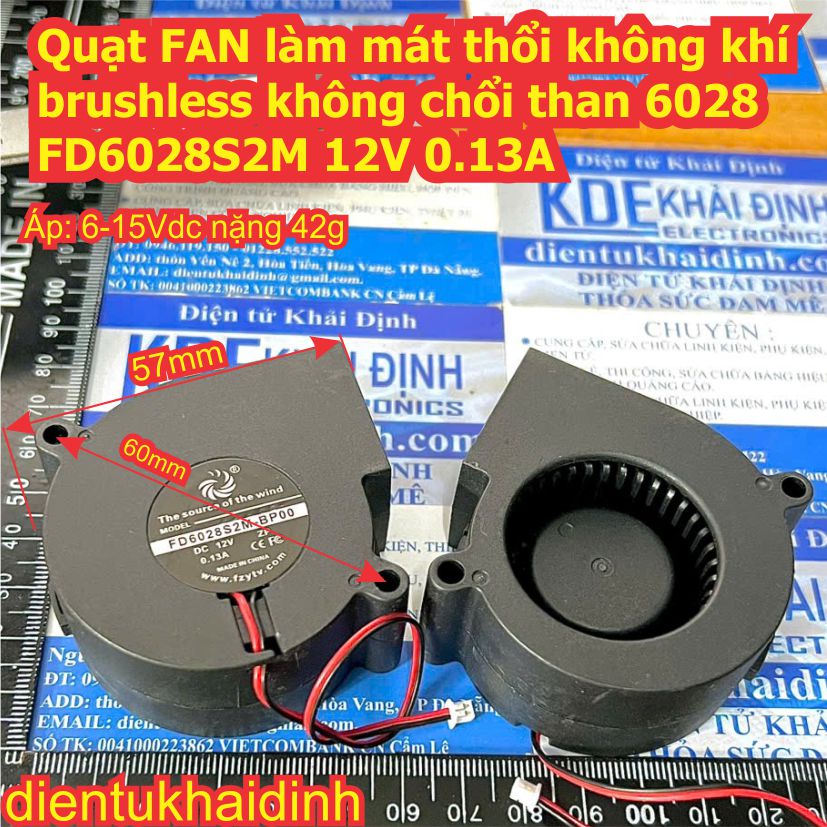 Quạt FAN làm mát thổi không khí brushless không chổi than 6028 FD6028S2M 12V 0.13A kde1124