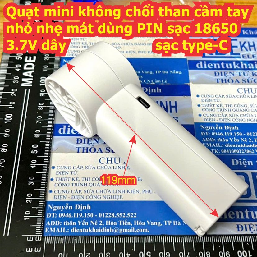 Quạt mini cầm tay nhỏ nhẹ mát dùng PIN sạc 18650 3.7V, dây sạc type-C kde1171