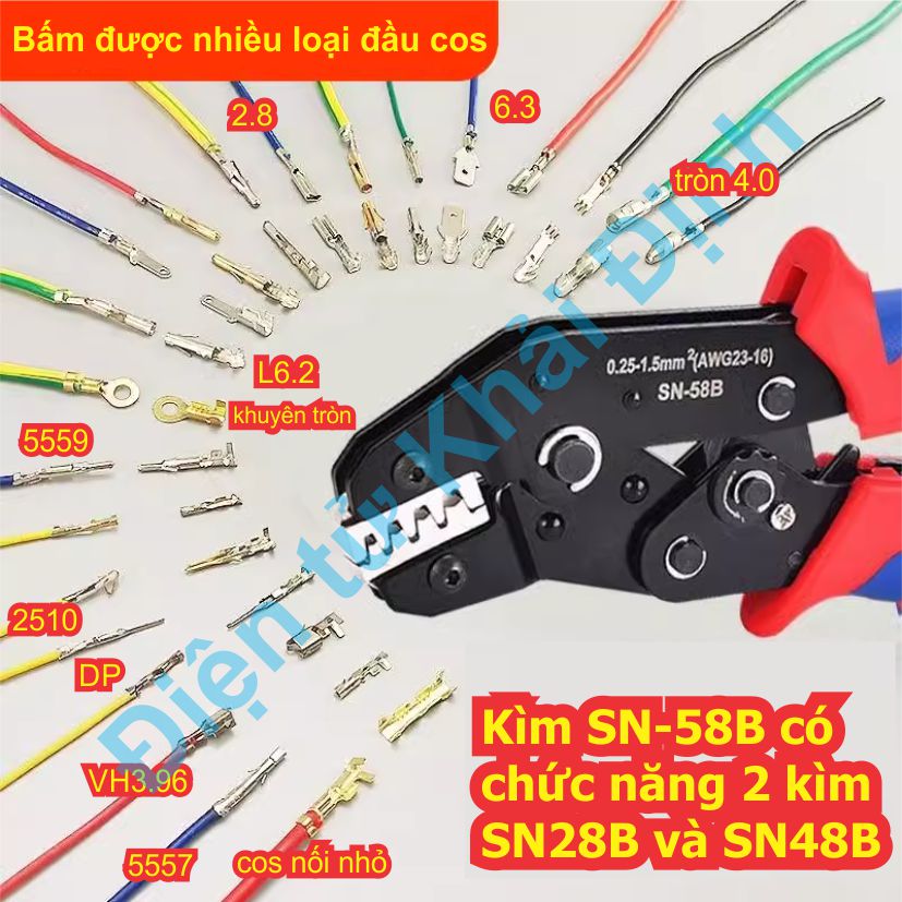 Kìm Kềm dụng cụ bấm đầu cos 2 tầng header jack 2.54 VH3.96 4.2 2.8mm 4.8mm 6.3mm SN-58B hàng chất lượng kde1183