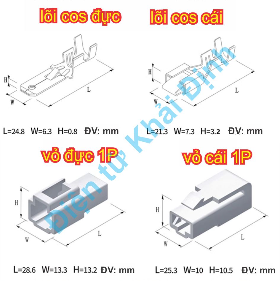 Bộ RỜI ĐẦU NHỰA ĐỰC CÁI, LÕI ĐỒNG ĐỰC CÁI HEADER 6.3mm jack oto ô tô các loại 1P ~ 12P kde1702