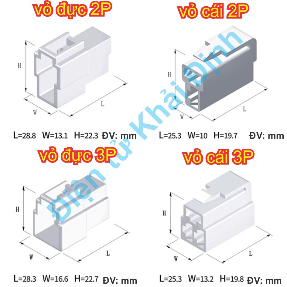 Bộ RỜI ĐẦU NHỰA ĐỰC CÁI, LÕI ĐỒNG ĐỰC CÁI HEADER 6.3mm jack oto ô tô các loại 1P ~ 12P kde1702