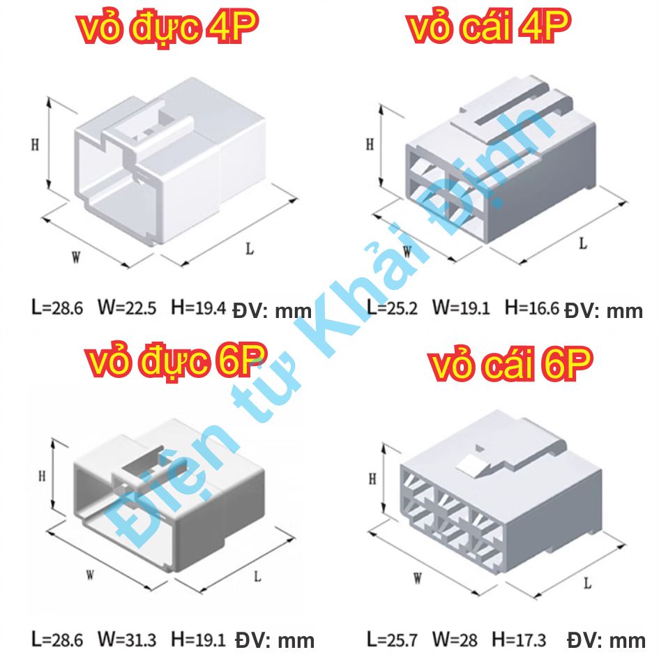 Bộ RỜI ĐẦU NHỰA ĐỰC CÁI, LÕI ĐỒNG ĐỰC CÁI HEADER 6.3mm jack oto ô tô các loại 1P ~ 12P kde1702