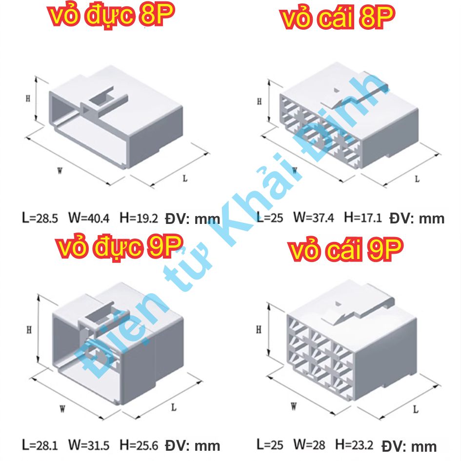 Bộ RỜI ĐẦU NHỰA ĐỰC CÁI, LÕI ĐỒNG ĐỰC CÁI HEADER 6.3mm jack oto ô tô các loại 1P ~ 12P kde1702