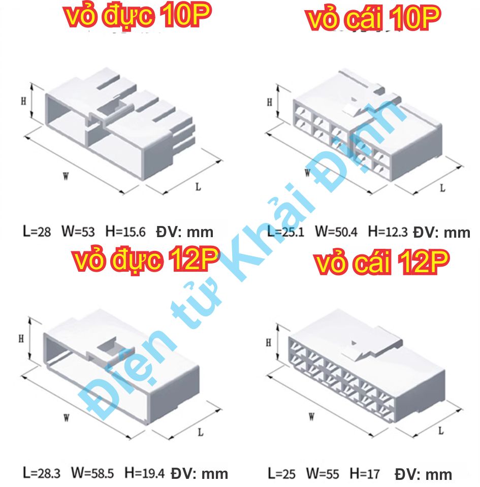 Bộ RỜI ĐẦU NHỰA ĐỰC CÁI, LÕI ĐỒNG ĐỰC CÁI HEADER 6.3mm jack oto ô tô các loại 1P ~ 12P kde1702