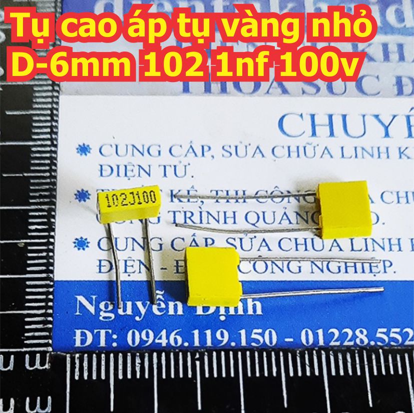 Tụ cao áp tụ vàng vuông nhỏ D=5mm 102J100 103J100 222J100 332J100 472J100 562J100 682J100 1nf 10nF 100v kde1722