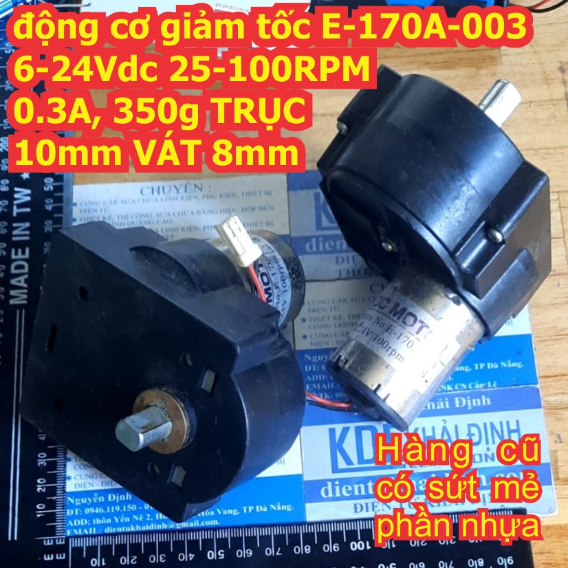 động cơ giảm tốc E-170A-003 6-24Vdc 25-100RPM, 0.3A 350g TRỤC 10mm VÁT 8mm kde1771