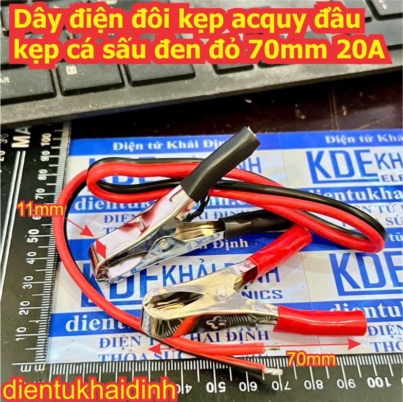 Dây điện đôi kẹp acquy đầu kẹp cá sấu đen đỏ 70mm 20A 50cm kde1981