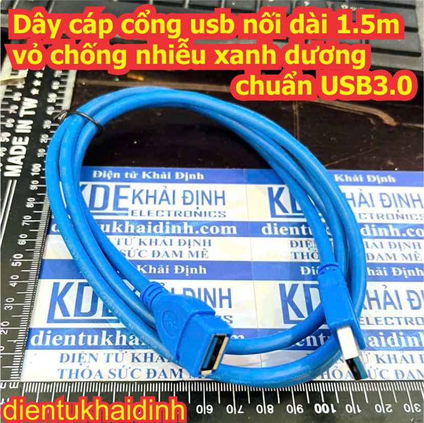 Dây cáp cổng usb nối dài 1.5m vỏ chống nhiễu xanh dương chuẩn USB2.0 USB3.0 kde0285