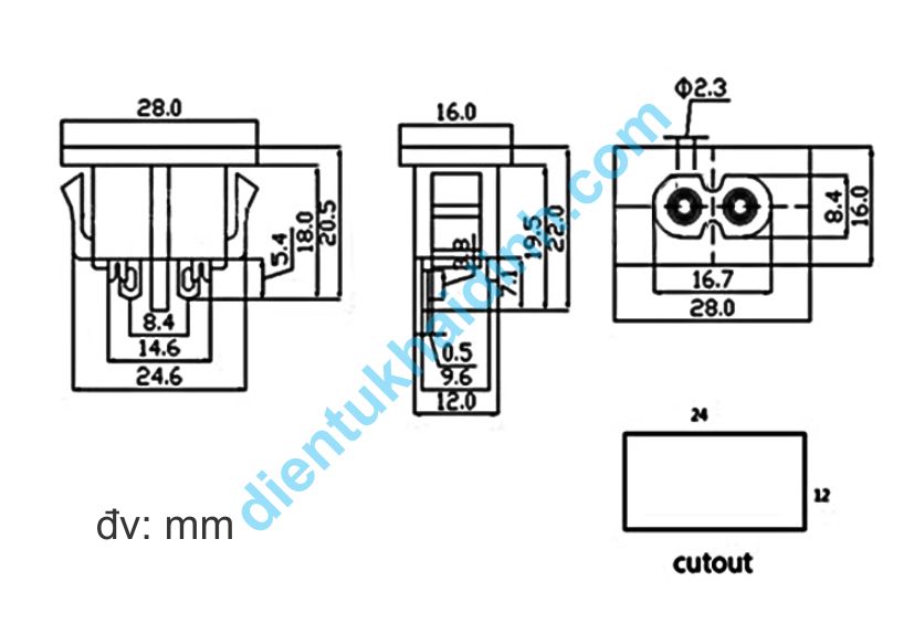 Đầu đực jack nguồn ổ cắm số 8 2 chân dạng khoét lỗ BX180-C AC-027B dạng lỗ cố định BX180-D AC-005 AC-005F kde2181