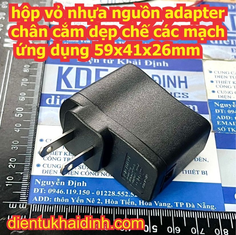 hộp vỏ nhựa nguồn adapter chân cắm dẹp chế các mạch ứng dụng 59x41x26mm kde2211