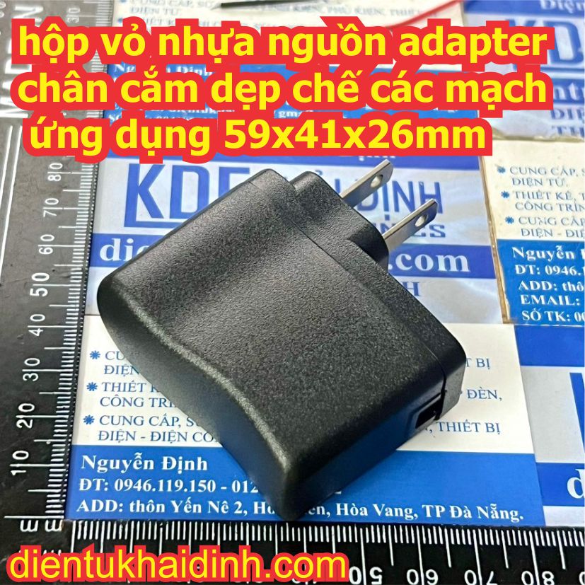 hộp vỏ nhựa nguồn adapter chân cắm dẹp chế các mạch ứng dụng 59x41x26mm kde2211