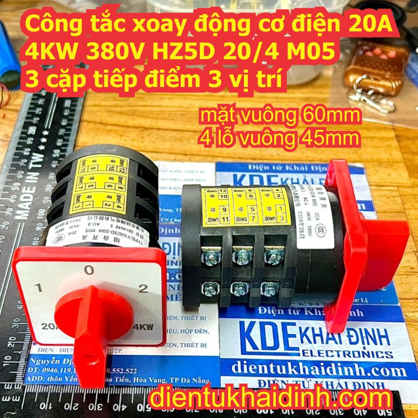 Công tắc xoay tủ điện động cơ điện 20A 4KW HZ5D 20/4 M05 3 cặp tiếp điểm 3 vị trí kde2250