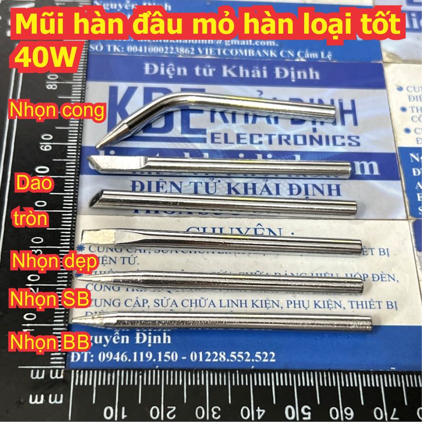 Mũi hàn đầu mỏ hàn loại tốt 40W màu trắng / đen mũi nhọn / dẹp / dao / tròn / cong kde2382