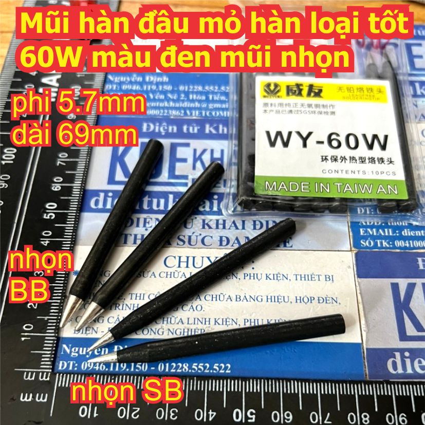Mũi hàn đầu mỏ hàn loại tốt 60W màu trắng / đen mũi nhọn / dẹp / dao / tròn / cong kde2382