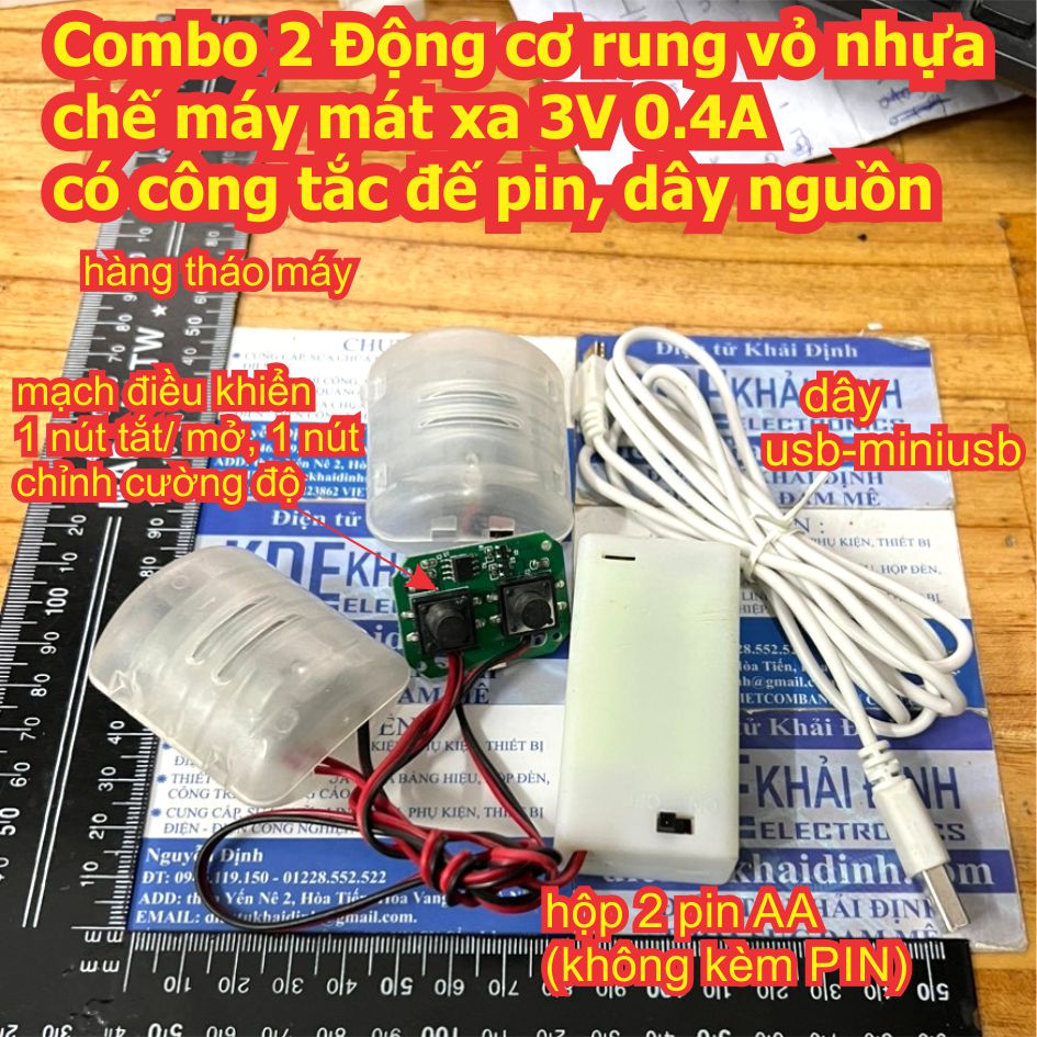 Động cơ rung vỏ nhựa chế máy mát xa 3V 0.1A / 0.4A 70g có công tắc đế pin kde7983