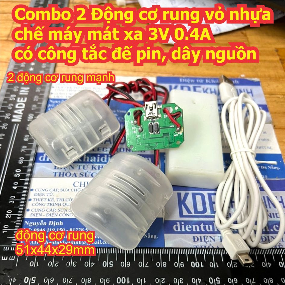 Động cơ rung vỏ nhựa chế máy mát xa 3V 0.1A / 0.4A 70g có công tắc đế pin kde7983