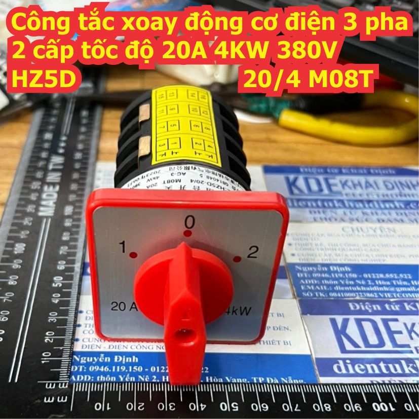 Công tắc xoay tủ điện động cơ điện 20A 4KW HZ5D 20/4 M08T 4 cặp tiếp điểm 3 vị trí kde2570