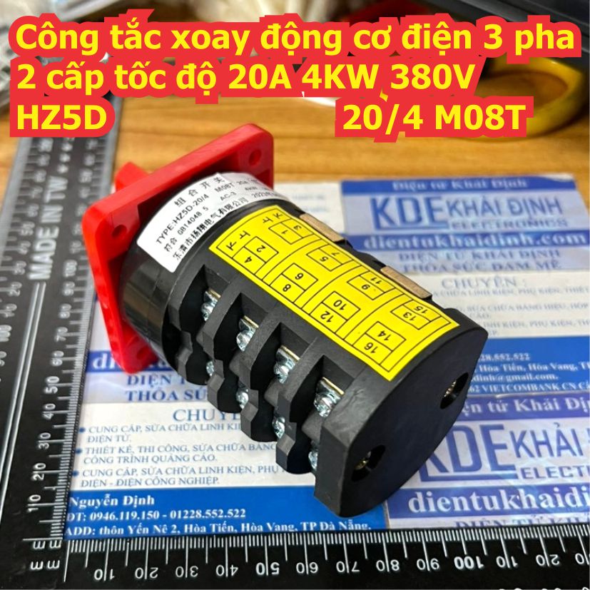 Công tắc xoay tủ điện động cơ điện 20A 4KW HZ5D 20/4 M08T 4 cặp tiếp điểm 3 vị trí kde2570