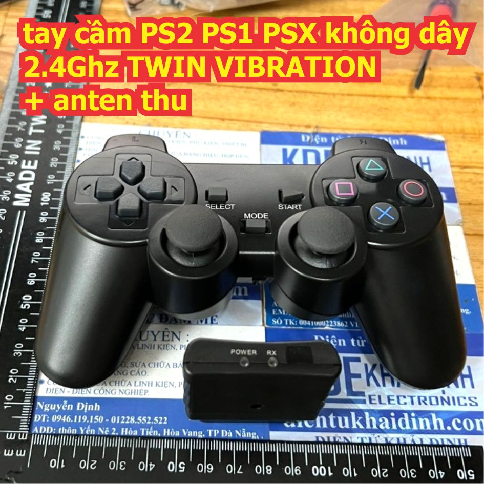 Tay cầm chơi game PS2 không dây 2.4Ghz anten thu màu đen kde2578