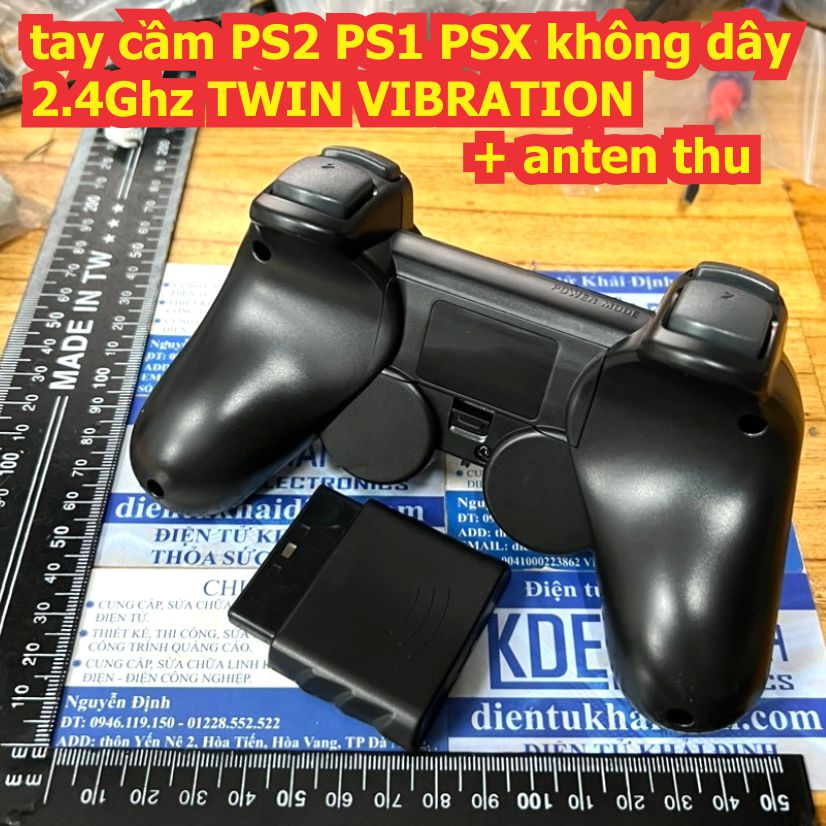 Tay cầm chơi game PS2 không dây 2.4Ghz anten thu màu đen kde2578