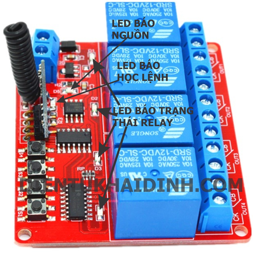 module RF 4 RELAY 12V,315mhz, học lệnh, 4 nút nhấn kde2878