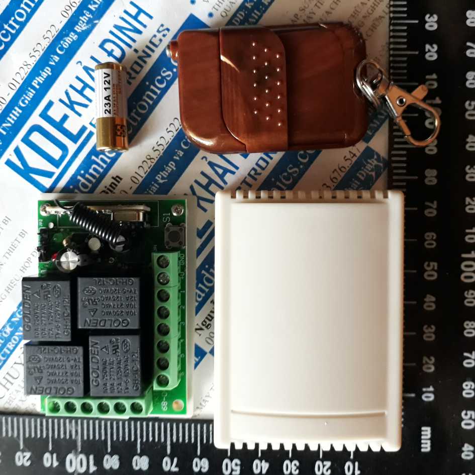Hộp module điều khiển từ xa RF 315MHz IN 12Vdc 4 Relay 10A học lệnh, remote 4p nhiều chế độ kde2880