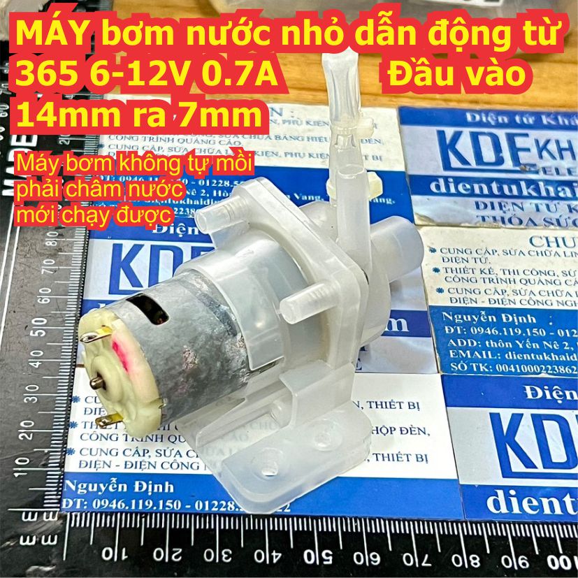 MÁY bơm nước nhỏ dẫn động từ 365 6-12V 0.7A Đầu vào 14mm ra 8mm kde3065