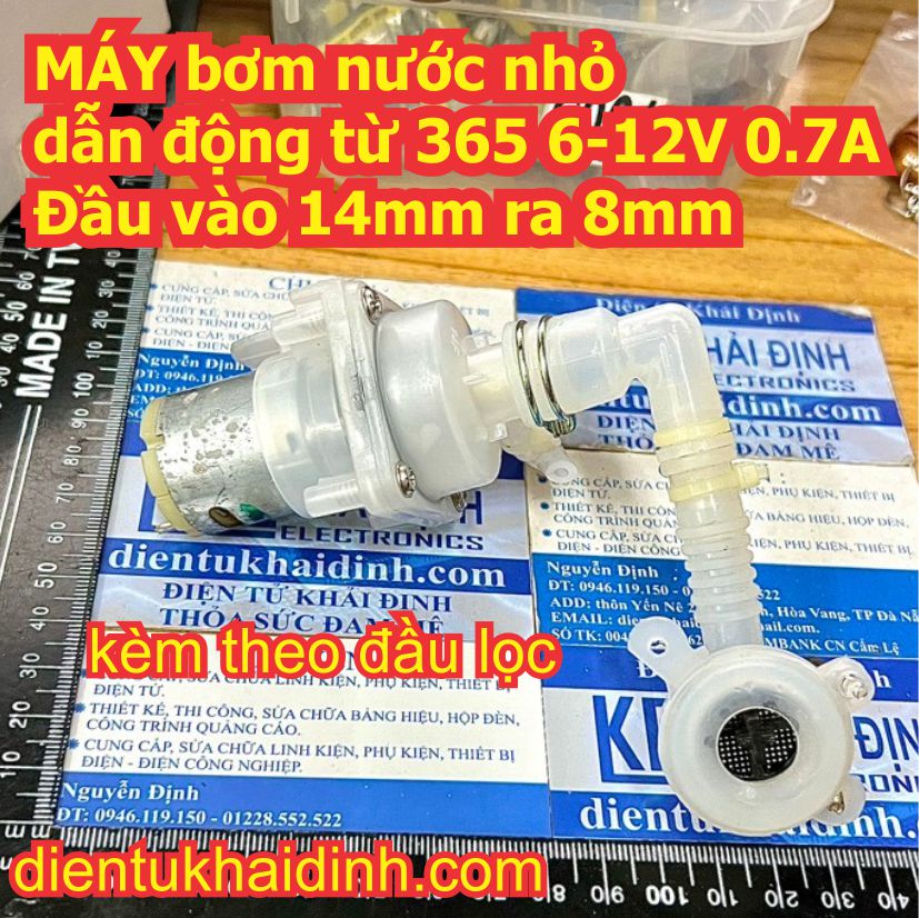 MÁY bơm nước nhỏ dẫn động từ 365 6-12V 0.7A Đầu vào 14mm ra 8mm kde3065