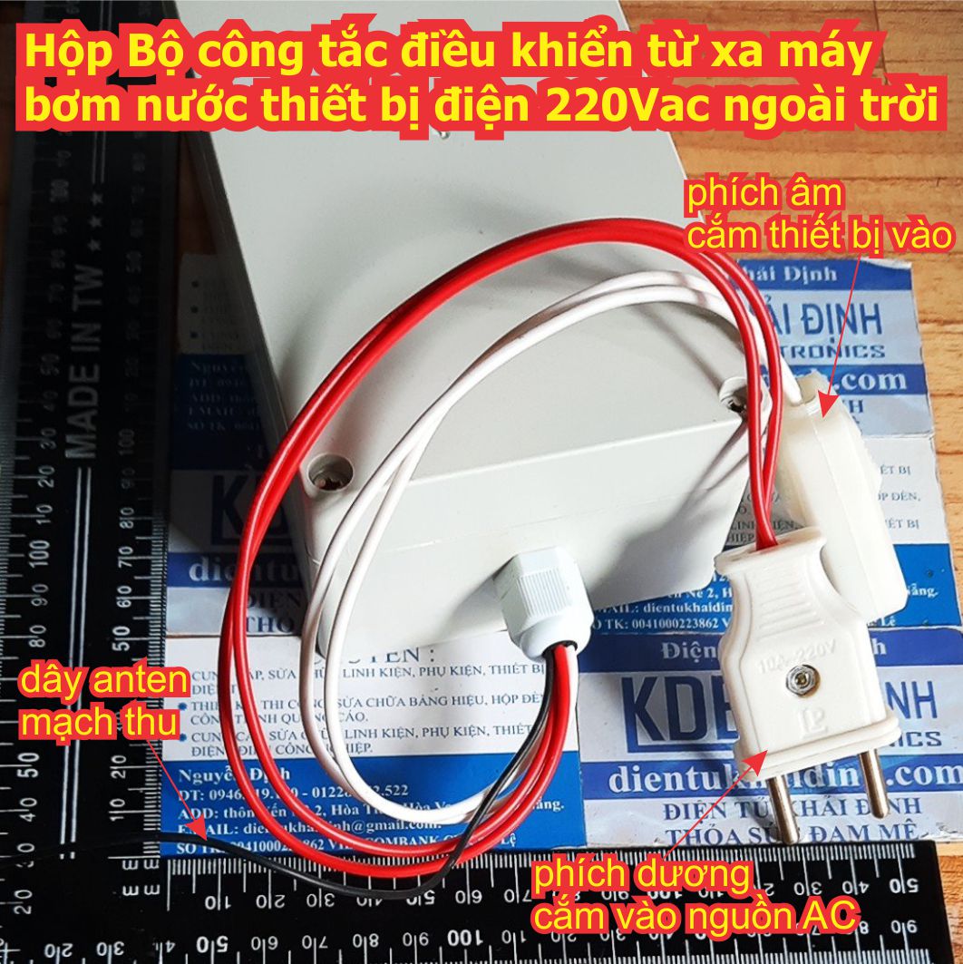 Bộ công tắc điều khiển từ xa máy bơm nước thiết bị điện 220Vac ngoài trời + remote 433mhz kde3076