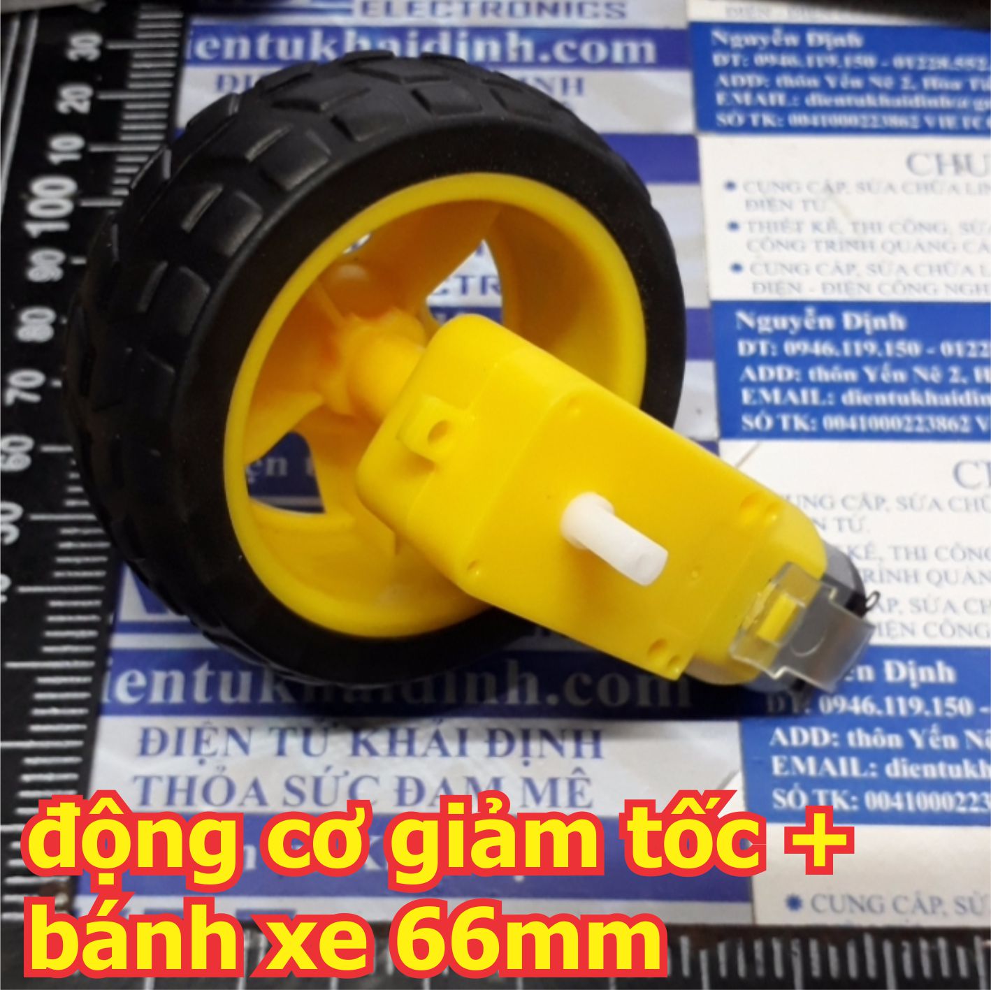 Động cơ giảm tốc + bánh xe 66mm vàng, dùng chế xe mô hình kde3133