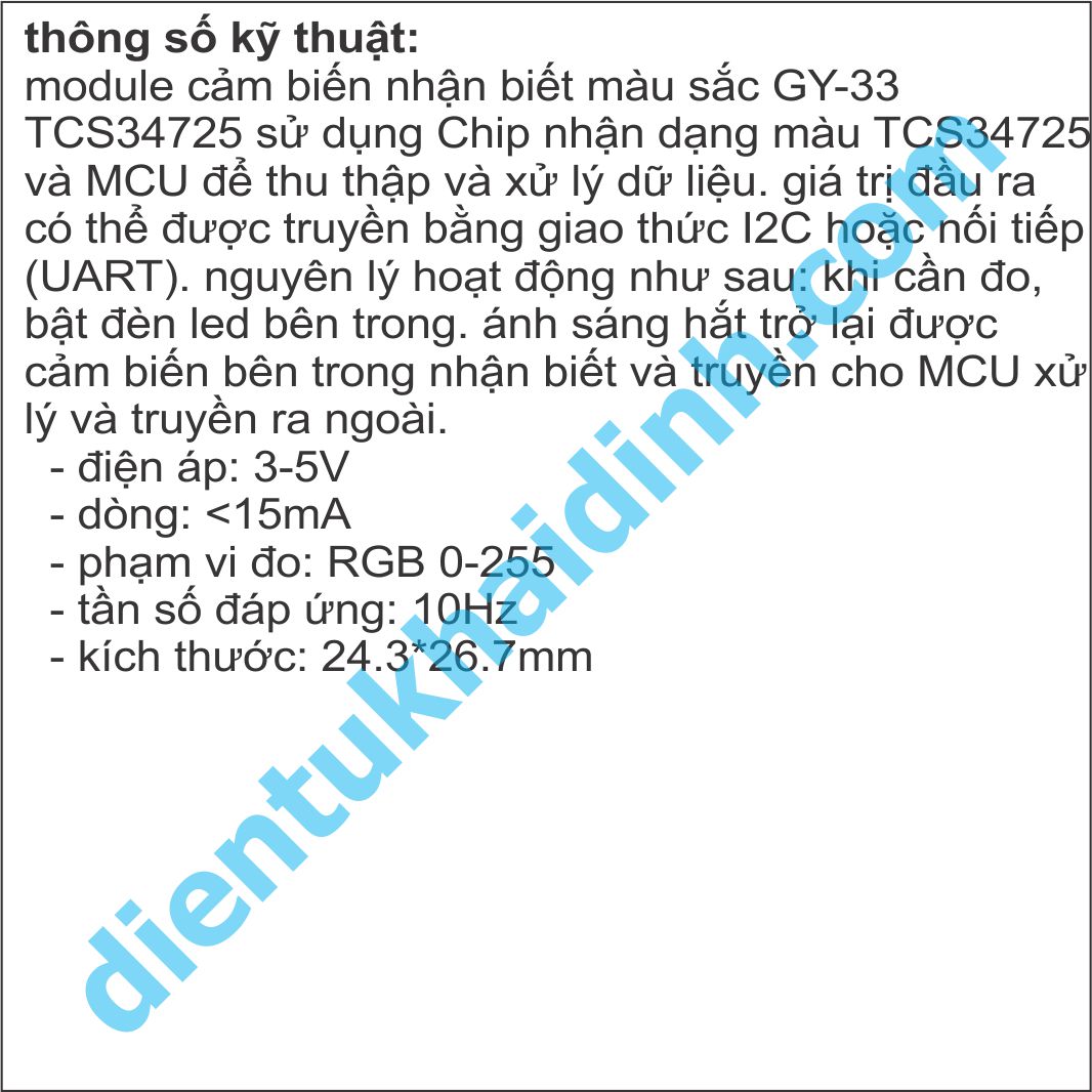 module cảm biến nhận biết màu sắc GY-33 TCS34725, giao tiếp I2C, UART kde3158
