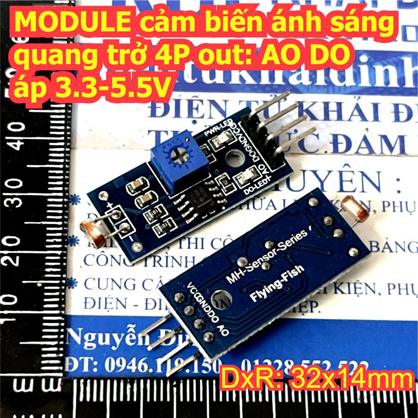 MODULE cảm biến ánh sáng quang trở 4P out: AO DO áp 3.3-5.5V kde3178