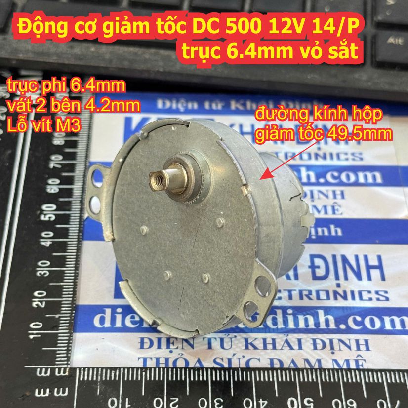 Động cơ giảm tốc DC 500 12V 14/P trục 6.4mm vỏ sắt kde3391
