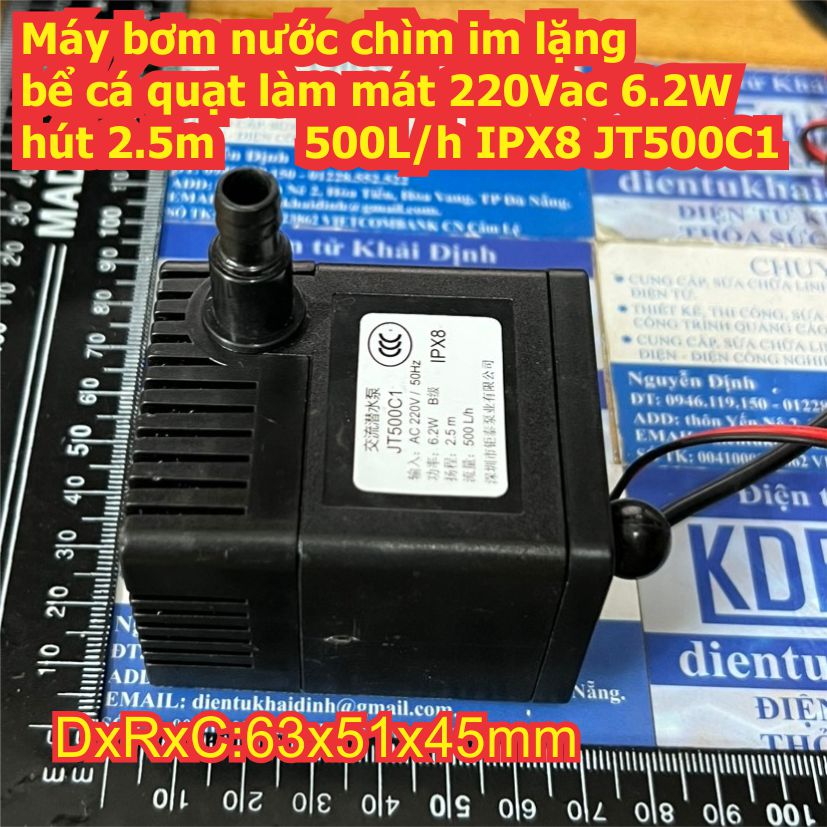 Máy bơm nước chìm im lặng bể cá quạt làm mát 220Vac 6.2W hút 2.5m 500L/h IPX8 JT500C1 kde3415