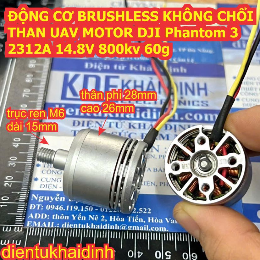 ĐỘNG CƠ BRUSHLESS KHÔNG CHỔI THAN UAV MOTOR DJI Phantom 3 2312A 14.8V 800kv 60g kde3853