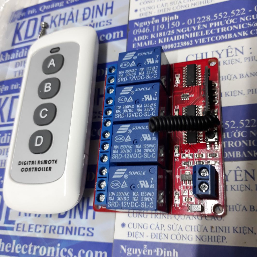 module RF 4 RELAY 12V, 433mhz, học lệnh + remote 4 phím, 1000m kde4138