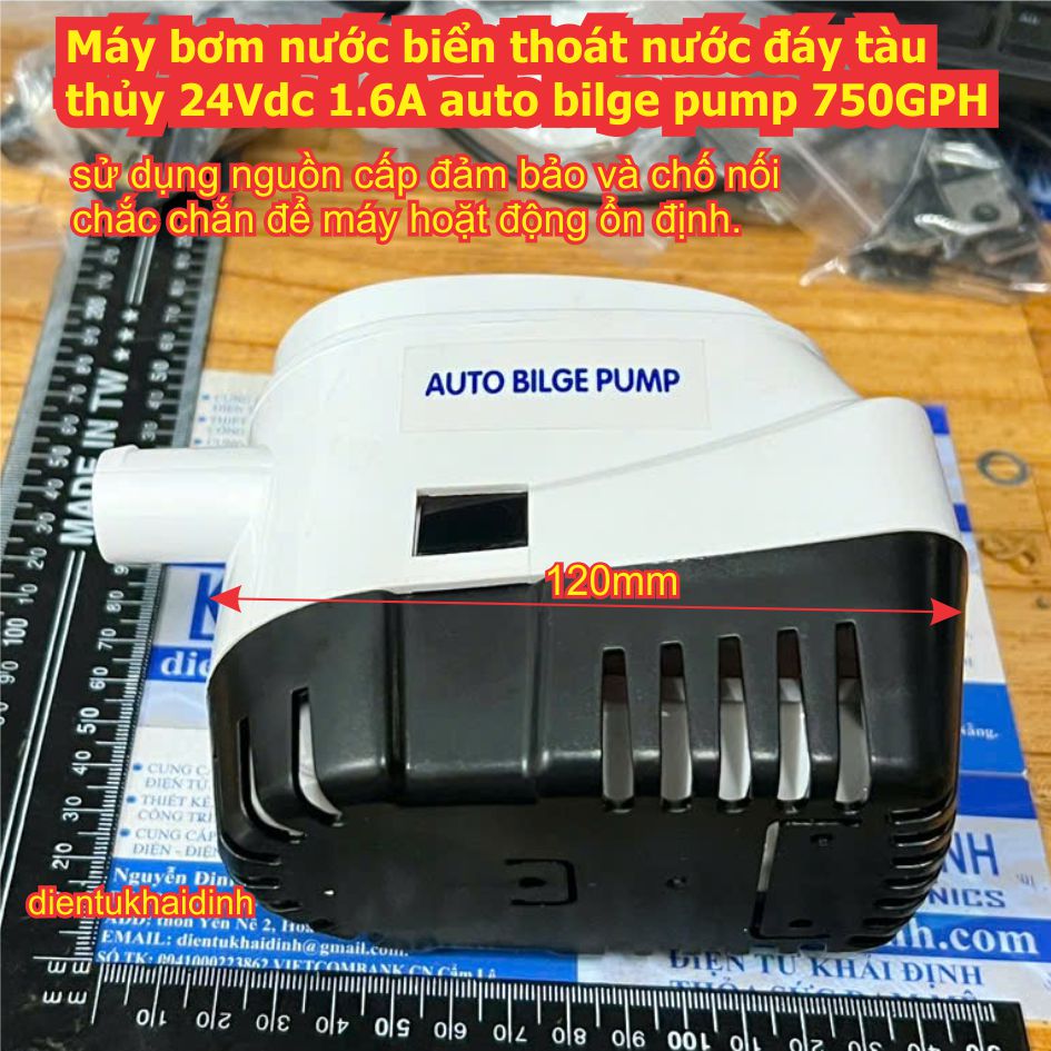 Máy bơm nước biển thoát nước đáy tàu thủy 24Vdc 1.6A auto bilge pump SFBP2 750GPH kde4239