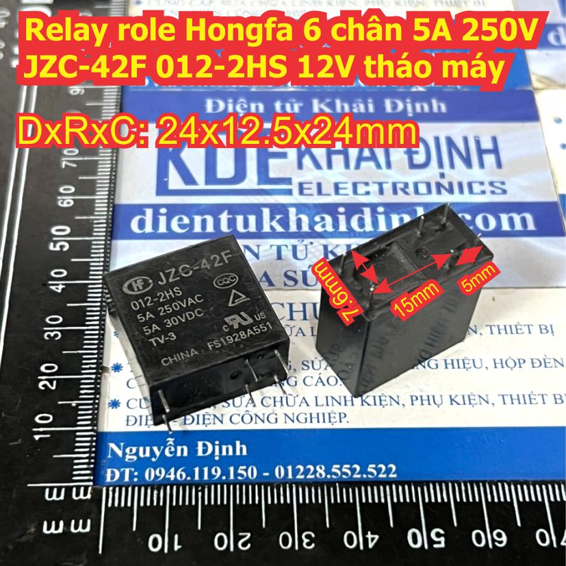 Relay role Hongfa 6 chân 5A 250V HF42F JZC-42F 012-2HS 12V 5A 250V tháo máy kde4347
