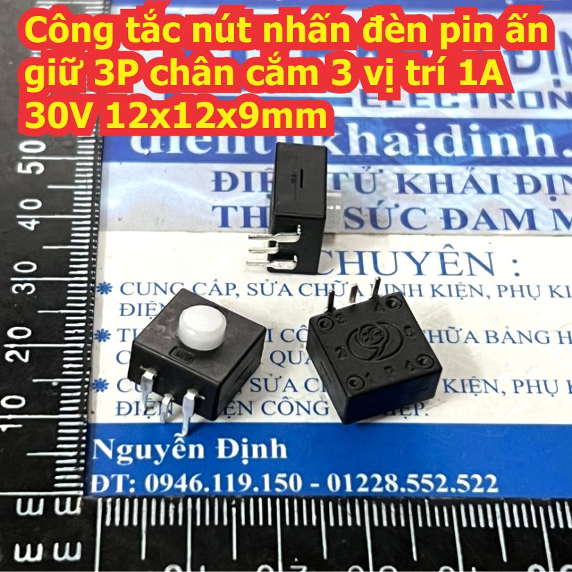 Công tắc nút nhấn đèn pin ấn giữ 3P chân cắm 3 vị trí 1A 30V 12x12x9mm kde4348