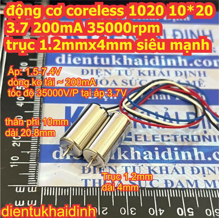 Động cơ coreless 1020 10*20 3.7 115mA 39500rpm trục 1mm x 6mm / 1.2x4mm siêu mạnh kde4351