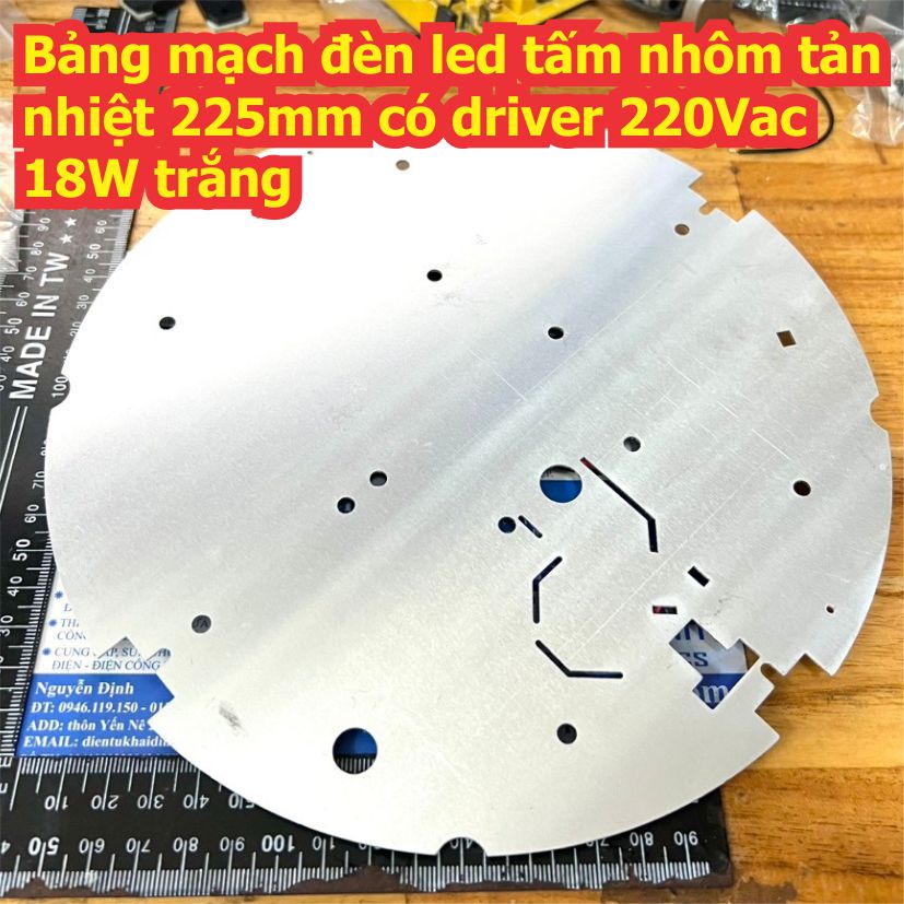 Bảng mạch đèn led ốp trần tấm nhôm tản nhiệt 225mm có driver 220Vac 18W trắng kde4649