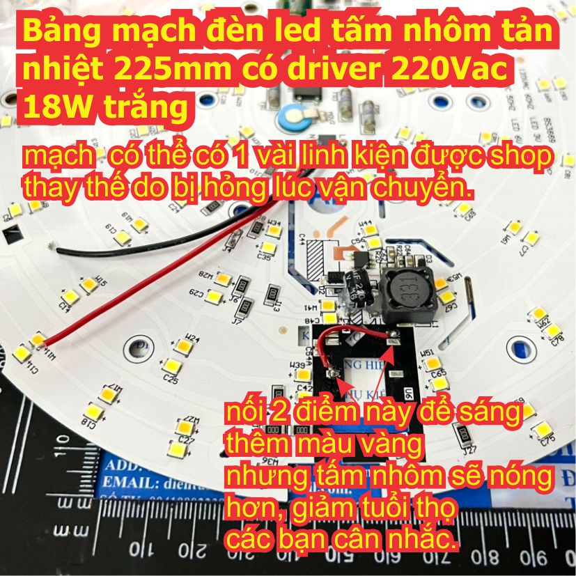 Bảng mạch đèn led ốp trần tấm nhôm tản nhiệt 225mm có driver 220Vac 18W trắng kde4649