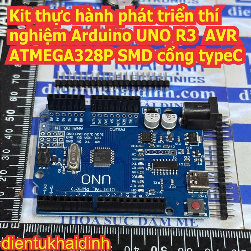 Kit thực hành, Kit phát triển, Kit thí nghiệm Arduino UNO R3 AVR ATMEGA328P SMD cổng usb B , typeC kde4697