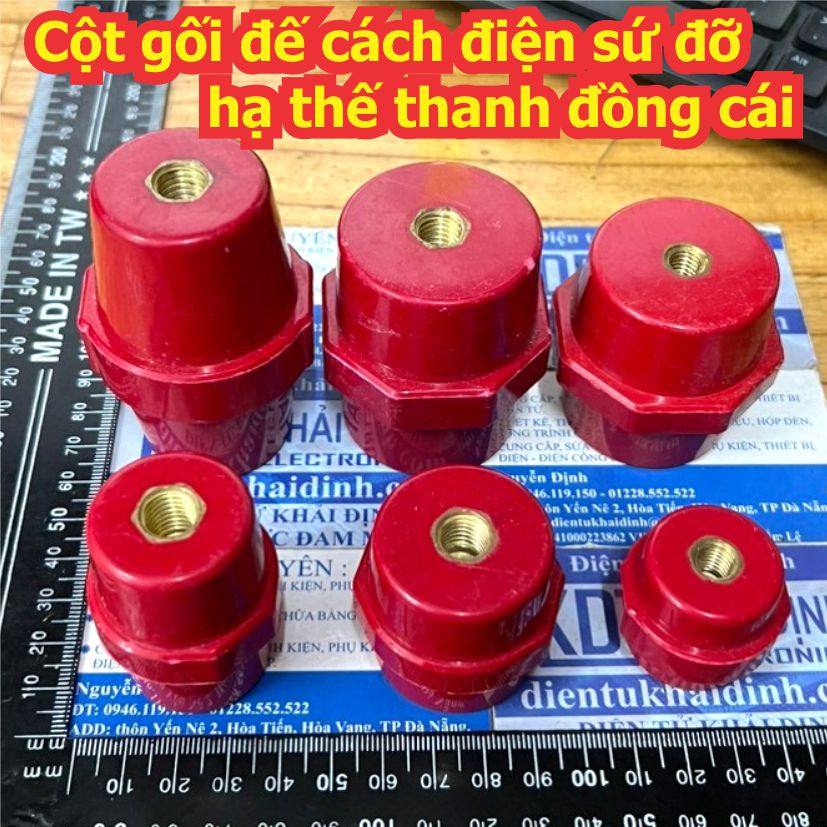 Cột gối đế cách điện sứ đỡ hạ thế thanh đồng cái cao 25mm ~76mm lỗ M6 ~ M12 SM25-6 ~ SM76-10 kde4775