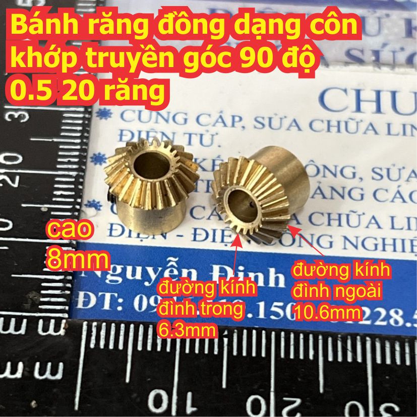 Bánh răng đồng dạng côn khớp truyền góc 90 độ 0.5 20 răng lỗ trục 3mm / 4mm kde4883